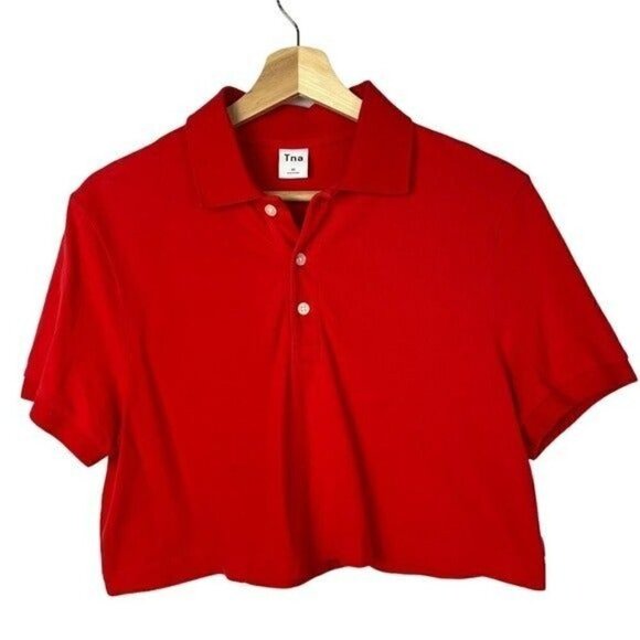Aritzia TNA Red Jana Cropped Short Sleeve Polo Top XS - Picture 5 of 7